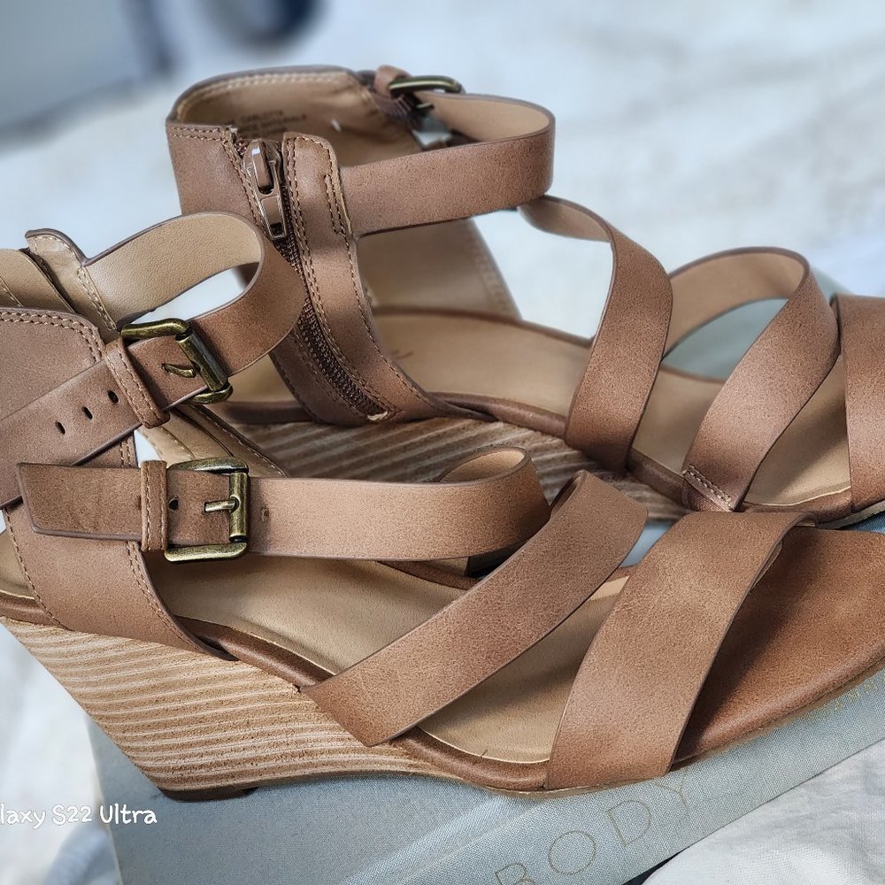 Brown Wedge Strapped Heel